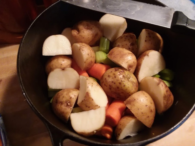 potatoes, carrots, onion and celery baked in butter and seasonings 2019